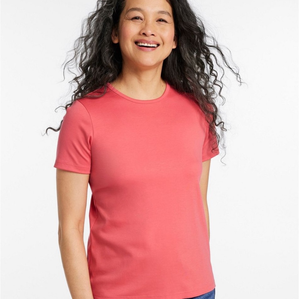 NWT L.L. Bean Women Pima Cotton Tee Short-Sleeve Crewneck Sunrise Pink L Pet